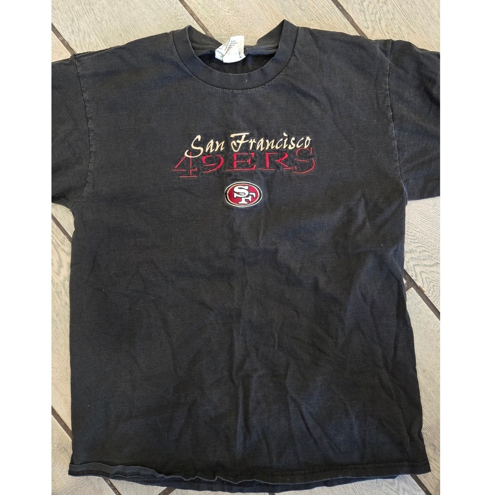 Vintage Lee Sport San Francisco 49ers Embroidered T-Shirt Black Mens Large NFL
